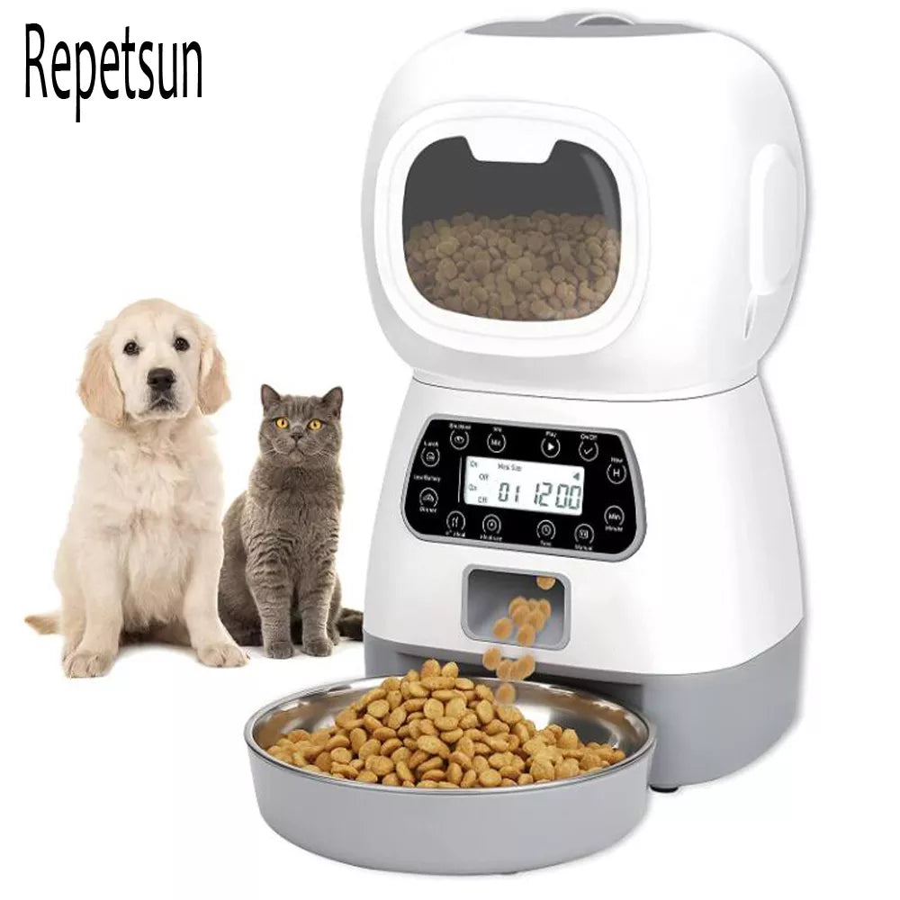 Cloud Discoveries Automatic Pet Feeder - 3.5L Smart Food Dispenser with Timer and Stainless Steel Bowl for Cats and Dogs - Convenient and Reliable Pet Feeding Solution for Happy and Healthy Pets