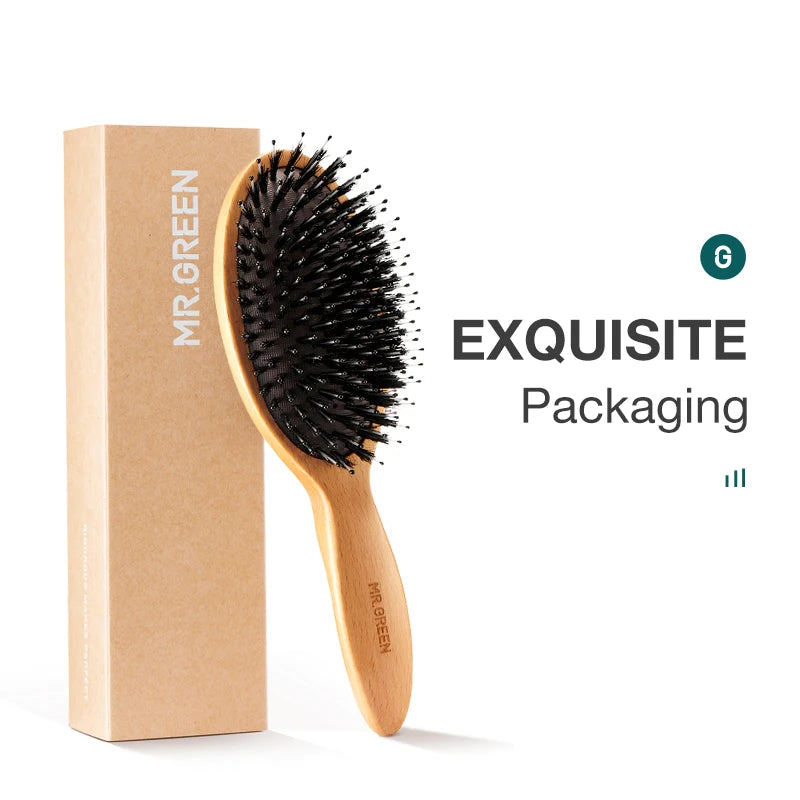 Natural Boar Bristle Hair Brush with Beech Comb