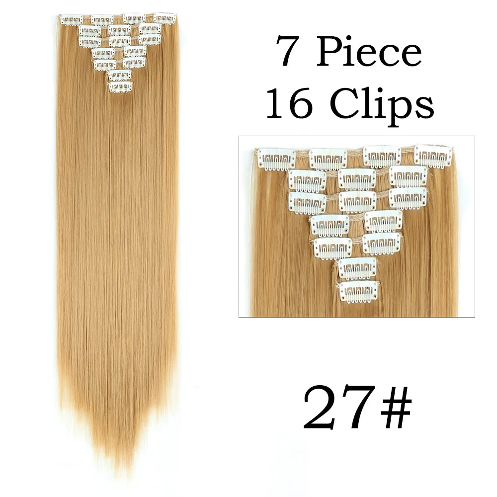 Long Straight 24-Inch Hair Extensions - Synthetic Blonde Black Hairpieces