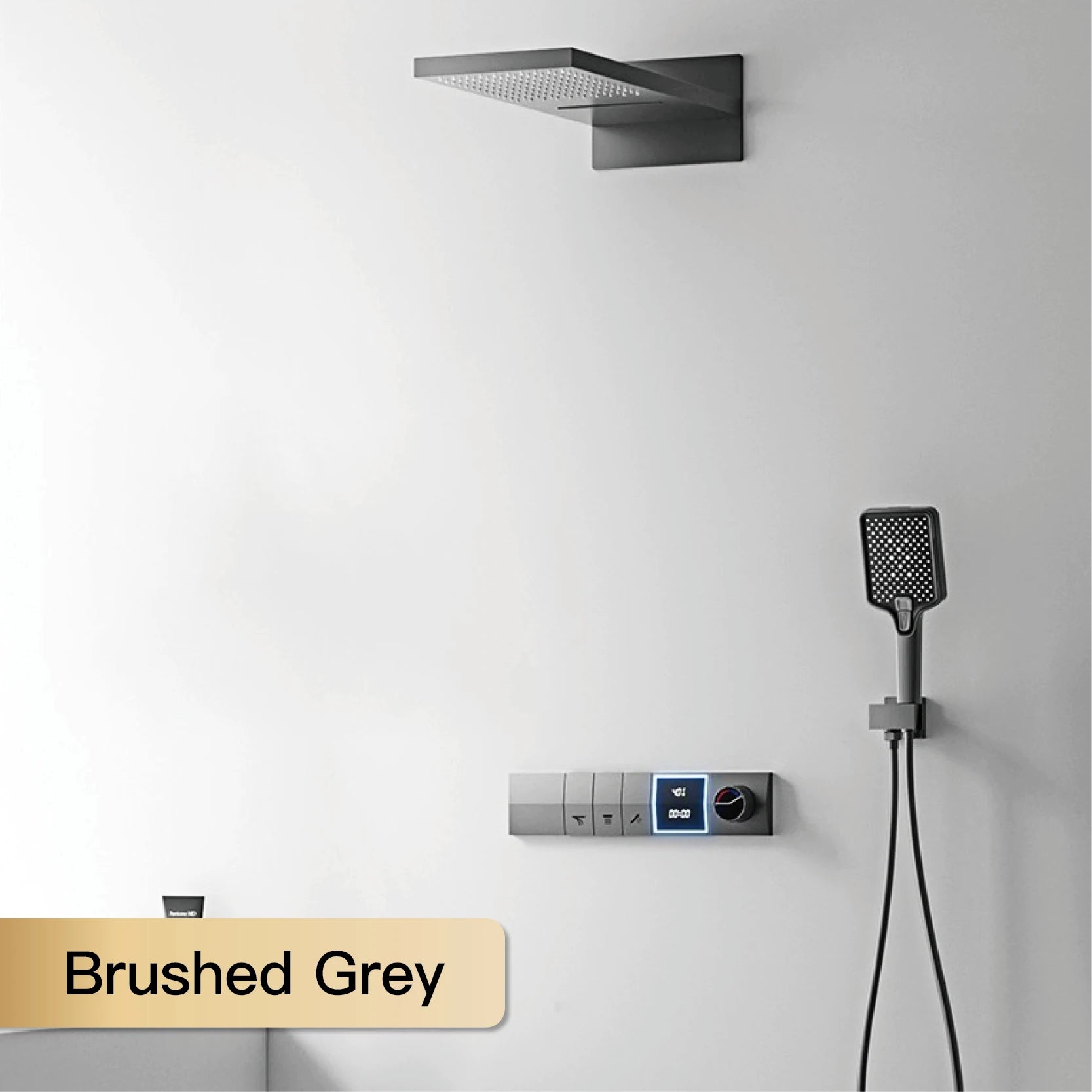 Deluxe Gun Gray Brass Shower System with Smart LED, Dual-Control, 4-Function Hot & Cold Tap