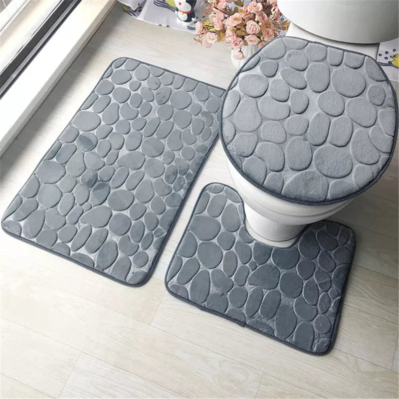 Cloud Discoveries Bathroom Bath Mat Set - Soft, Non-Slip, Cobblestone Mats, Absorbent Shower Carpets