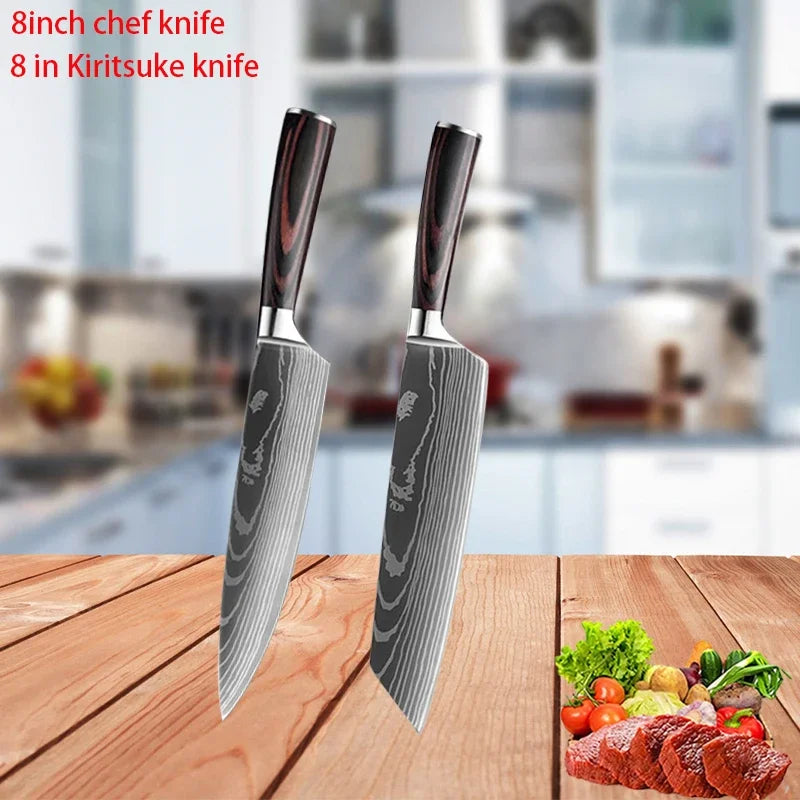 7CR17 440C Laser Damascus Chef Knife Set - Culinary Precision at Its Finest