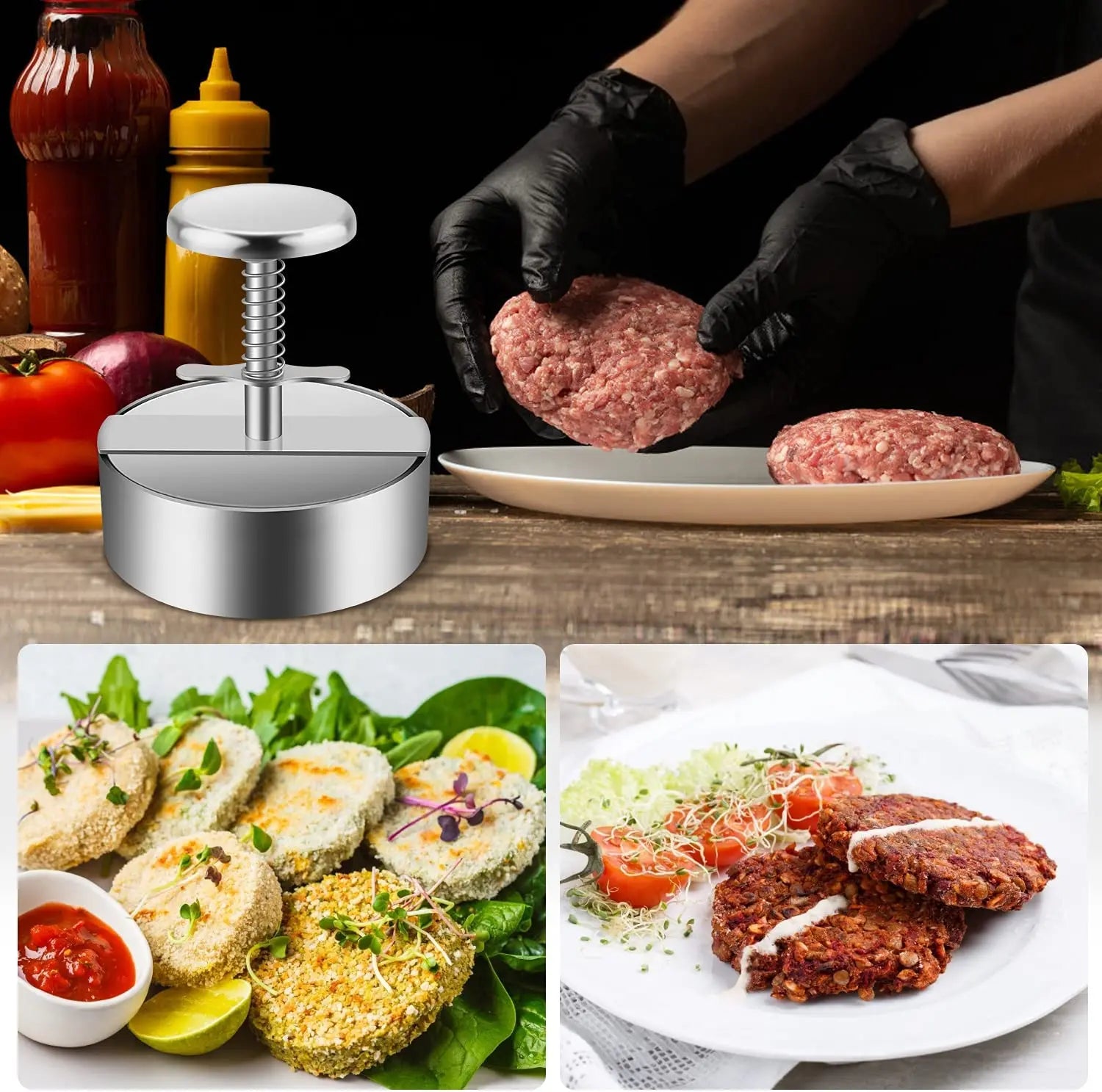 Stainless Steel Burger Patty Maker - Grill Meat Tool