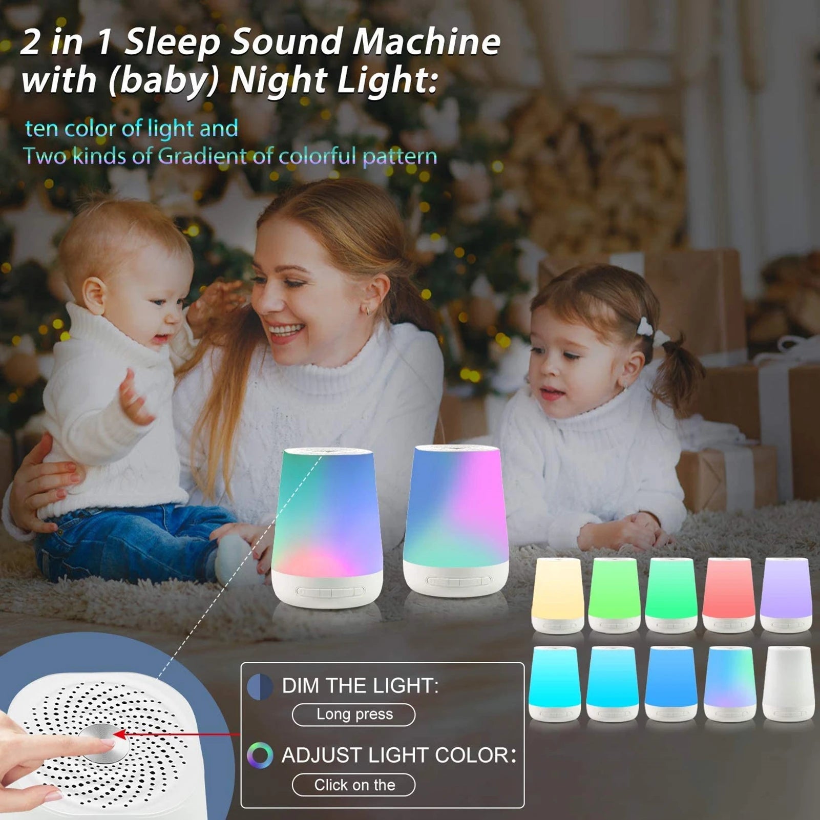 Sleep Sound Machine for Babies with Colorful Night Lights & 3.5mm Jack