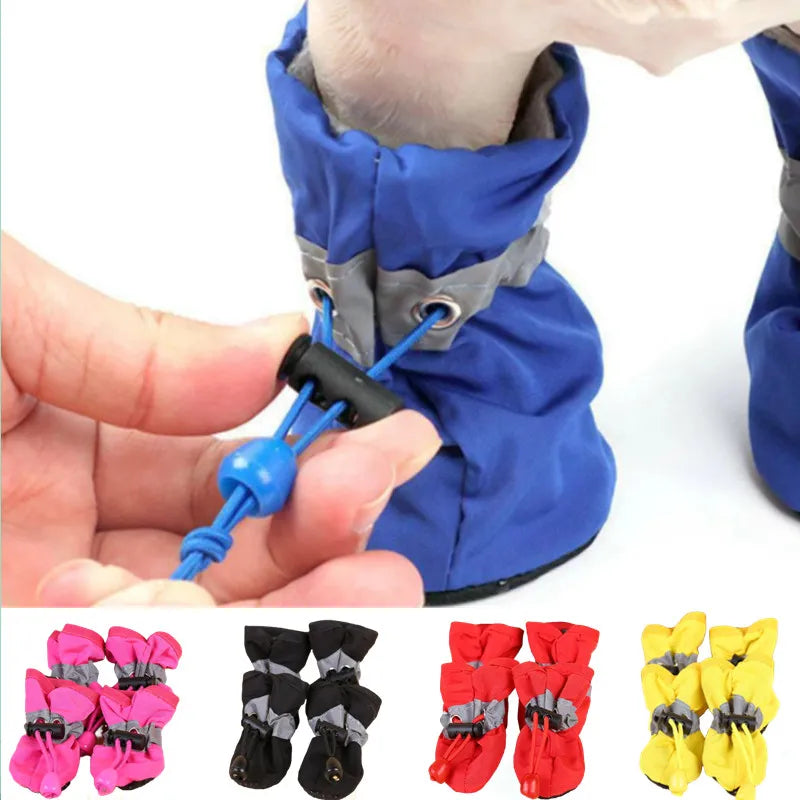 4pcs/set Waterproof Pet Dog Shoes - Anti-slip Rain Boots Footwear for Small Cats Dogs Puppy Dog Pet Booties Pet Paw Accessories - Keep Your Pet's Paws Dry and Stylish