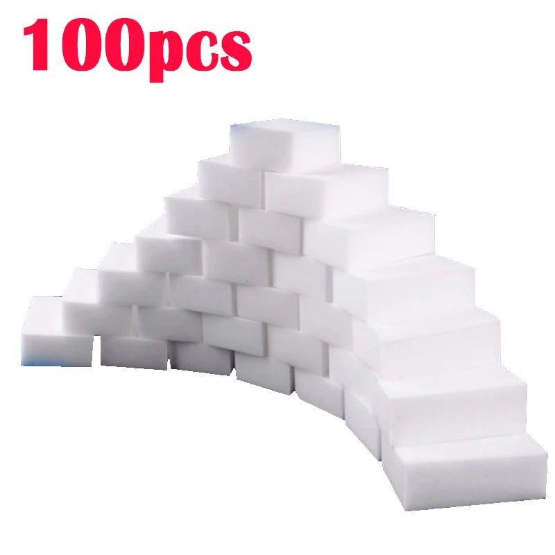  Cloud Discoveries 100pcs Magic Sponge Eraser - White Melamine Cleaning Sponges for Kitchen, Bathroom, and More - Eco-Friendly, Cuttable, Super Absorbent - Cleaning Tools and Accessories