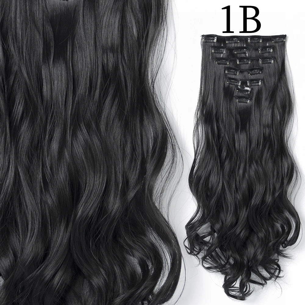 Long Straight 24-Inch Hair Extensions - Synthetic Blonde Black Hairpieces