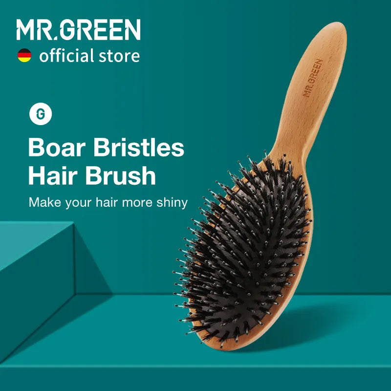 Natural Boar Bristle Hair Brush with Beech Comb