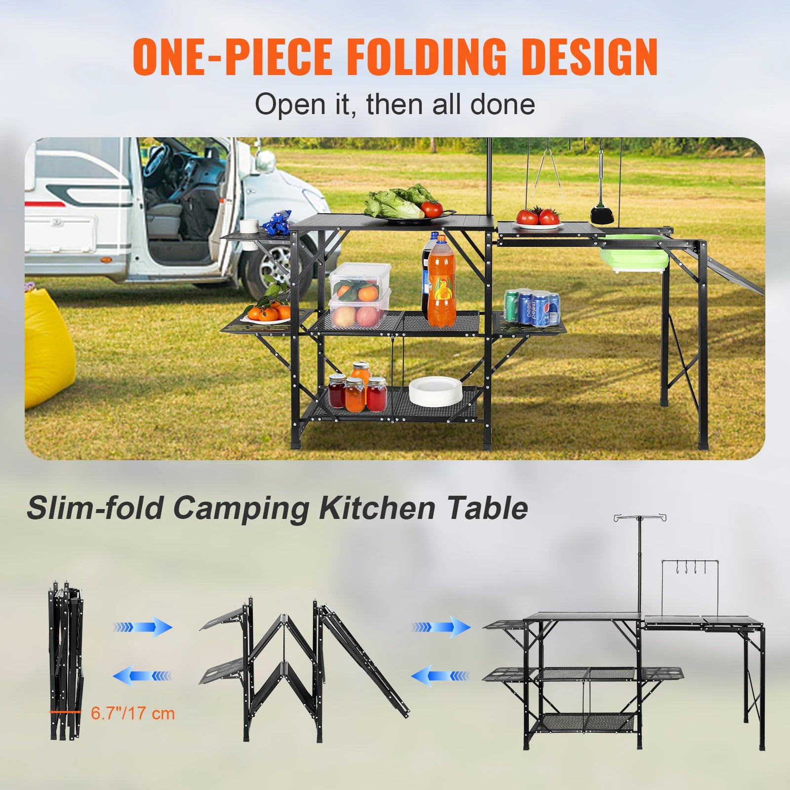 Portable Outdoor Aluminum Camping Table with Sink for BBQ & Travel