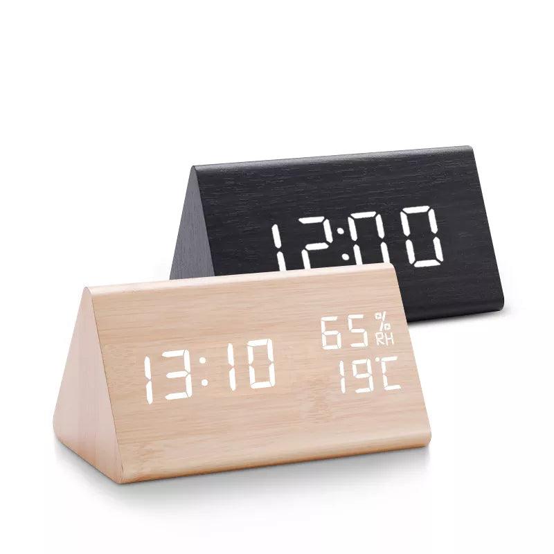 Cloud Discoveries Wooden LED Digital Clock - Voice Control Desktop Alarm Clock - L Size and Small Size - Stylish Wooden Clock - USB or AAA Powered - CloudDiscoveries.com