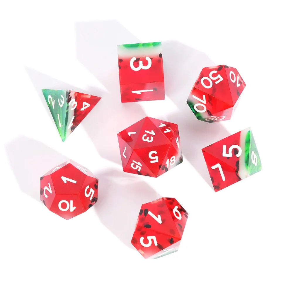 7-Piece DND Sharp Edge Resin Dice Set - Dungeons, Dragons & Flower, Polyhedral D&D Dice