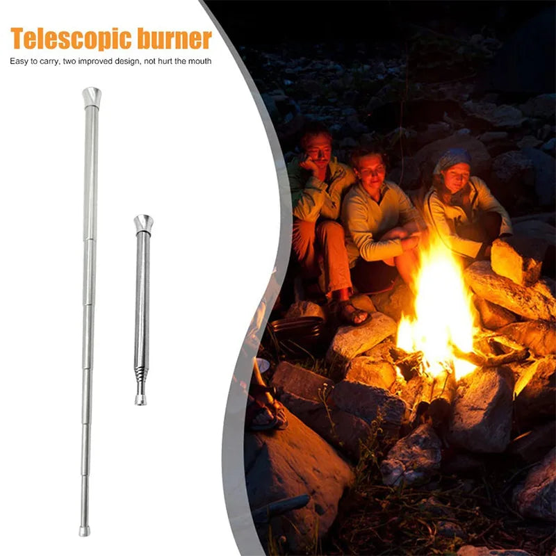 Telescopic Campfire Blow Pipe - Stainless Steel BBQ Tool for Outdoors & Picnics