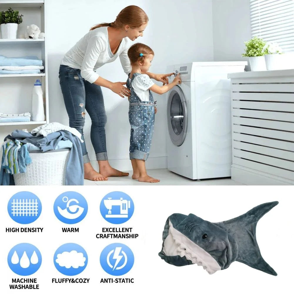 Cloud Discoveries Cute Cartoon Shark Sleeping Bag – High-quality Soft and Warm Pajamas Blanket for Kids and Adults, featuring a Charming Shark Design, Perfect for Cozy Nights, Sleepovers, and Imaginative Adventures.