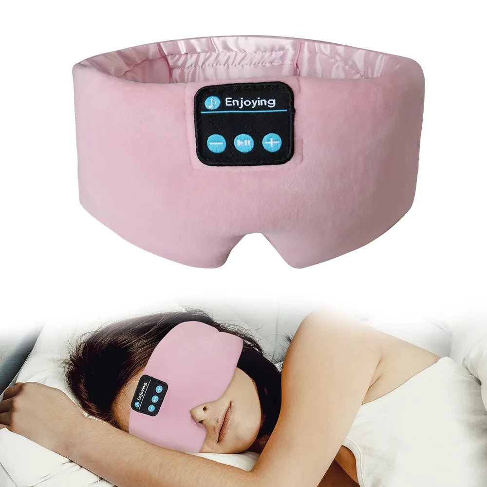 A comfortable cotton sleeping mask with integrated Bluetooth headphones for peaceful sleep.