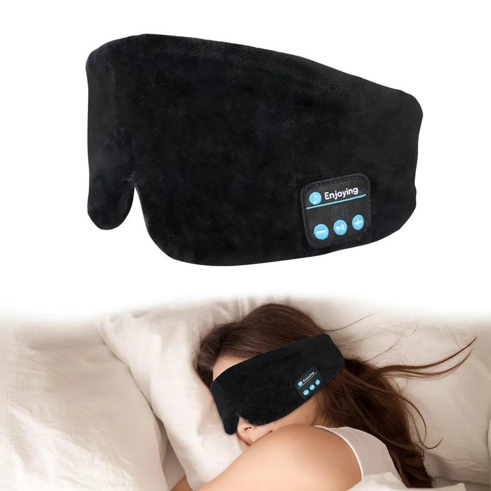 A comfortable cotton sleeping mask with integrated Bluetooth headphones for peaceful sleep.