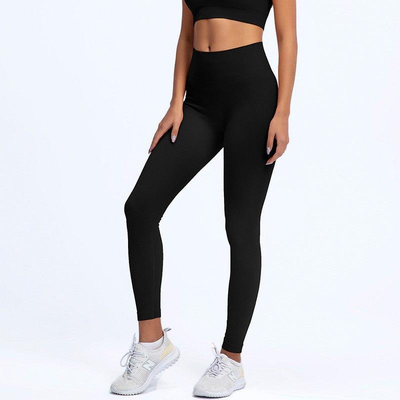 Ribbed Yoga Pants, High Waisted Gym Leggings, Sport Women Fitness, Seamless Female Legging, Tummy Control Running, Training Tights, CloudDiscoveries.com