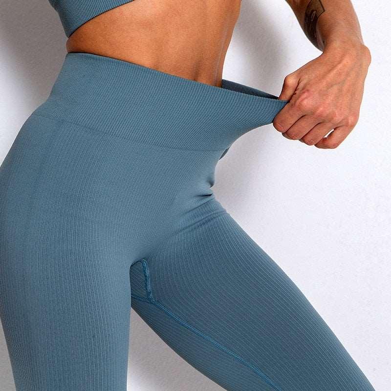 Ribbed Yoga Pants, High Waisted Gym Leggings, Sport Women Fitness, Seamless Female Legging, Tummy Control Running, Training Tights, CloudDiscoveries.com