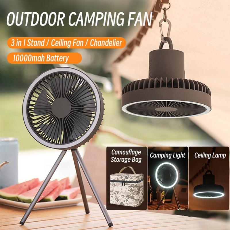 Camping Fan, Rechargeable, Desktop, Portable, Circulator, Wireless, Ceiling, Electric Fan, Power Bank, LED Lighting Tripod, clouddiscoveries.com