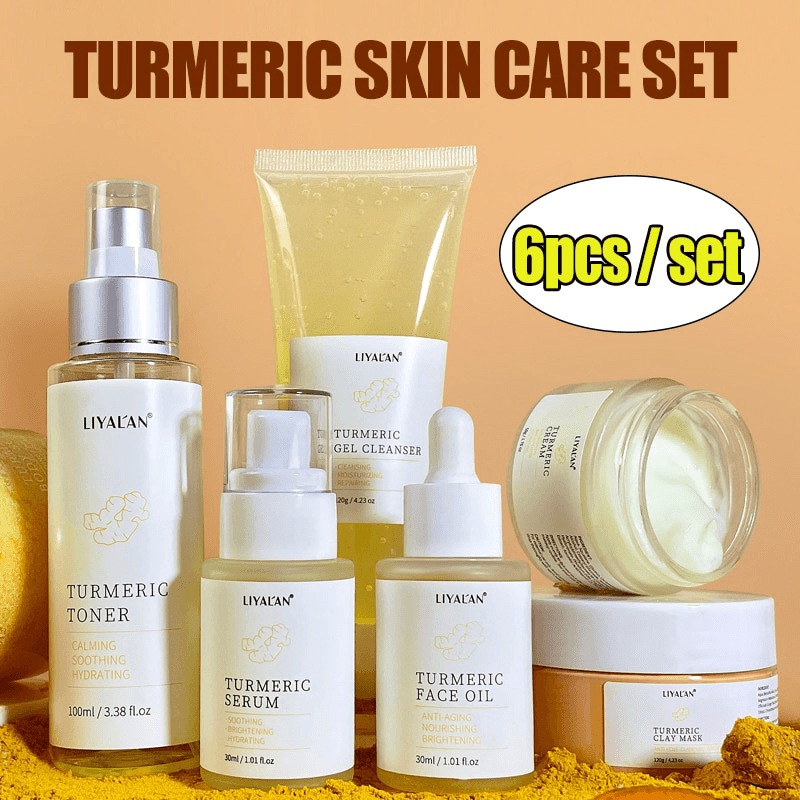 Turmeric Face Skin Care Set, Lighten Dark Spots, Brightening Anti Acne Aging Serum, Oil Whitening Moisturizer, Cream Skincare Clean, CloudDiscoveries.com