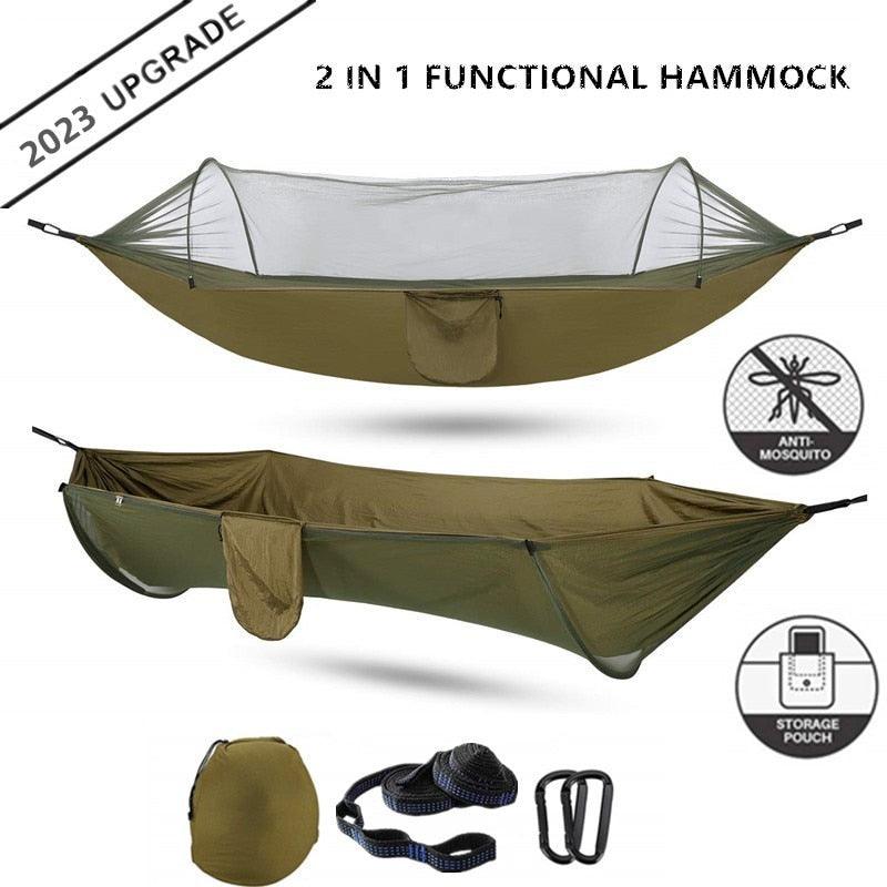 2023 Camping Hammock, with Mosquito Net, Pop-Up Light, Portable, Outdoor Parachute, Hammocks, Swing, Sleeping, Hammock Camping Stuff, clouddiscoveries.com
