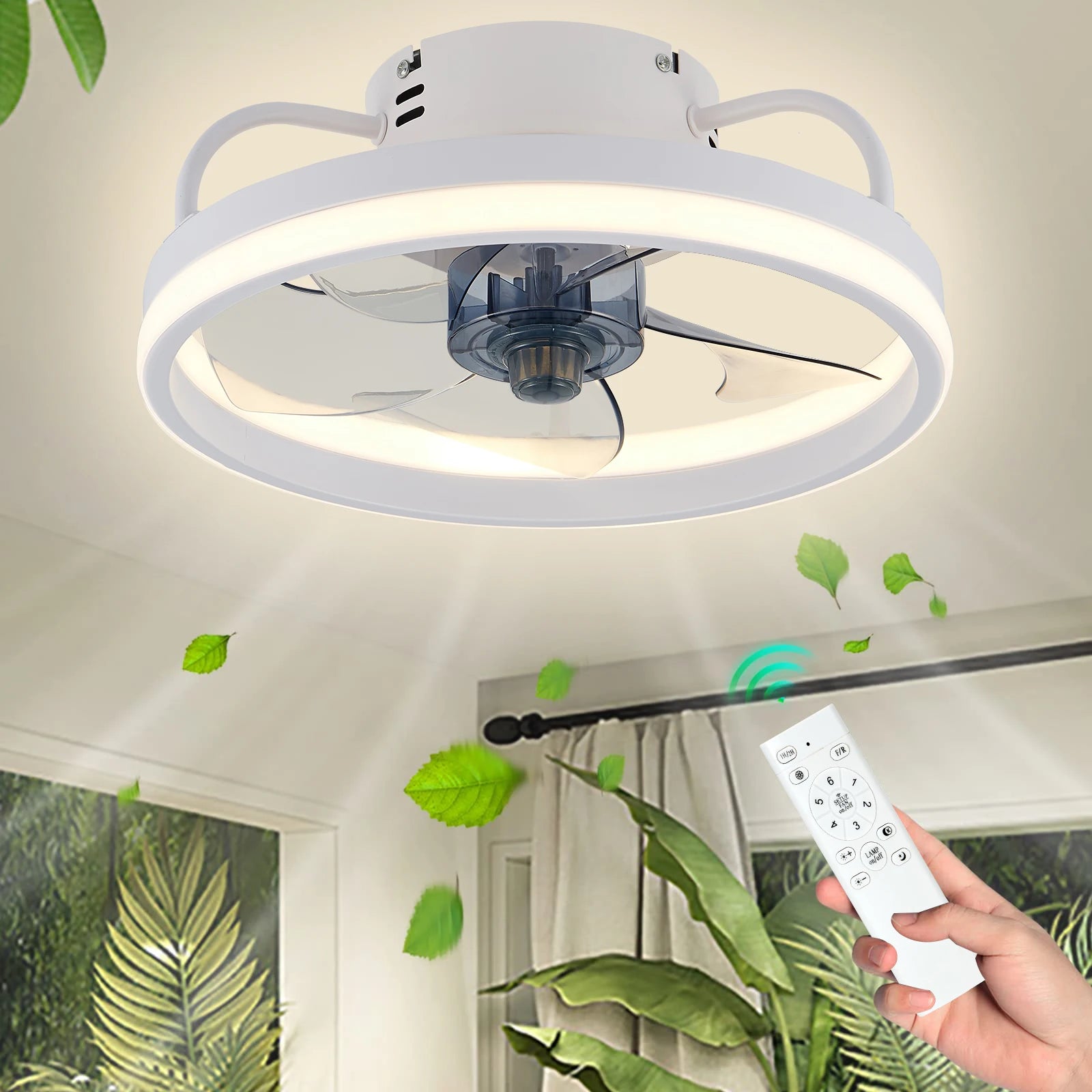 55W Smart Ceiling Fan with Lights, Remote Control, and Invisible Blades - Bedroom Decor Ventilator Lamp (33cm)