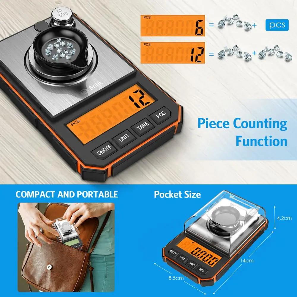 Cloud Discoveries Portable Mini Digital Scale - Precision Pocket Scale with Calibration Weights, Ideal for On-the-Go Measurements.