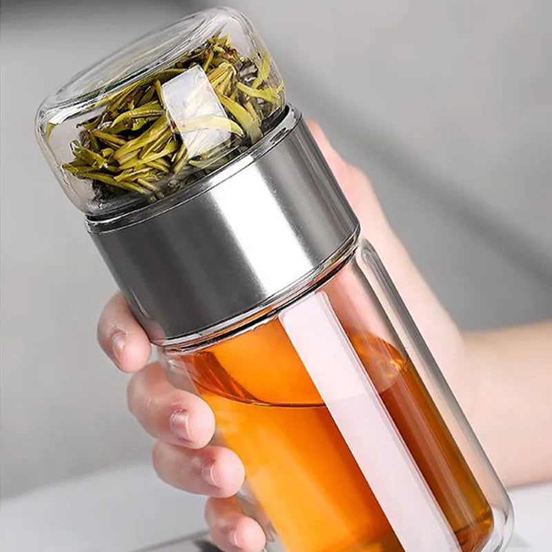 390ML Tea Water Bottle - High Borosilicate Glass Double Layer Tea Water Cup Infuser Tumbler Drinkware Water Bottle With Tea Filter - Cloud Discoveries