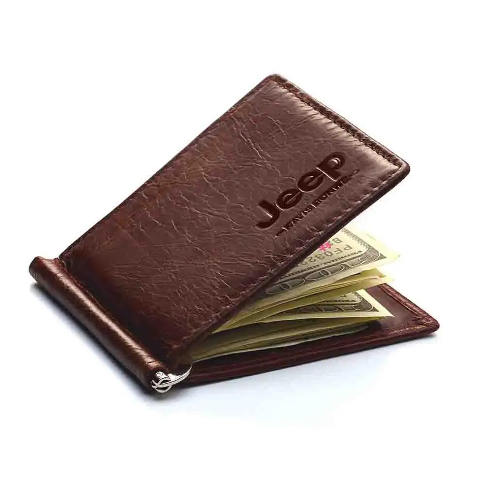 Top-Brand Genuine Leather Slim Men's Wallet with Money Clip