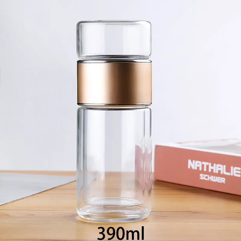 390ML Tea Water Bottle - High Borosilicate Glass Double Layer Tea Water Cup Infuser Tumbler Drinkware Water Bottle With Tea Filter - Cloud Discoveries