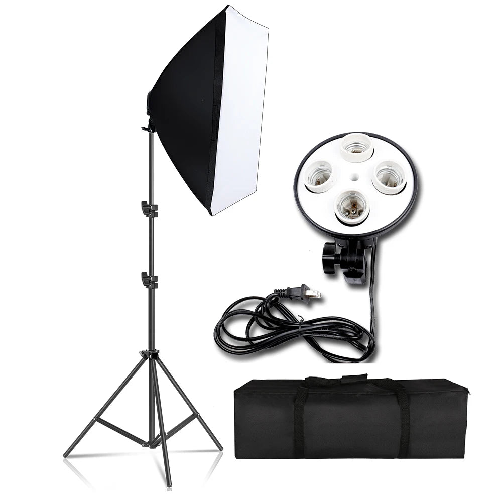 Photography 4-Lamp Softbox Lighting Kit 50x70CM, E27 Base for Studio Shoots