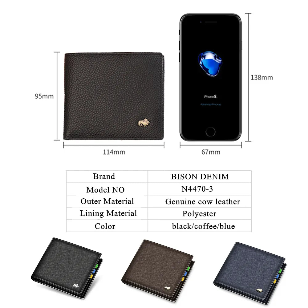 Cloud Discoveries RFID Luxury Leather Bifold Wallet - Model N4470: Genuine leather wallet with RFID protection, zipper coin purse, and business card holder.