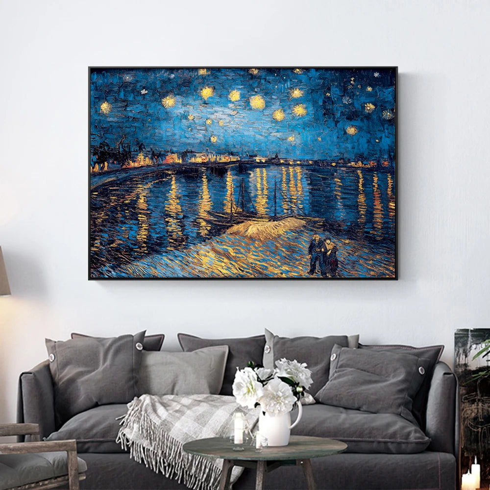 Cloud Discoveries Van Gogh Starry Night Canvas Replica for Living Room Decor