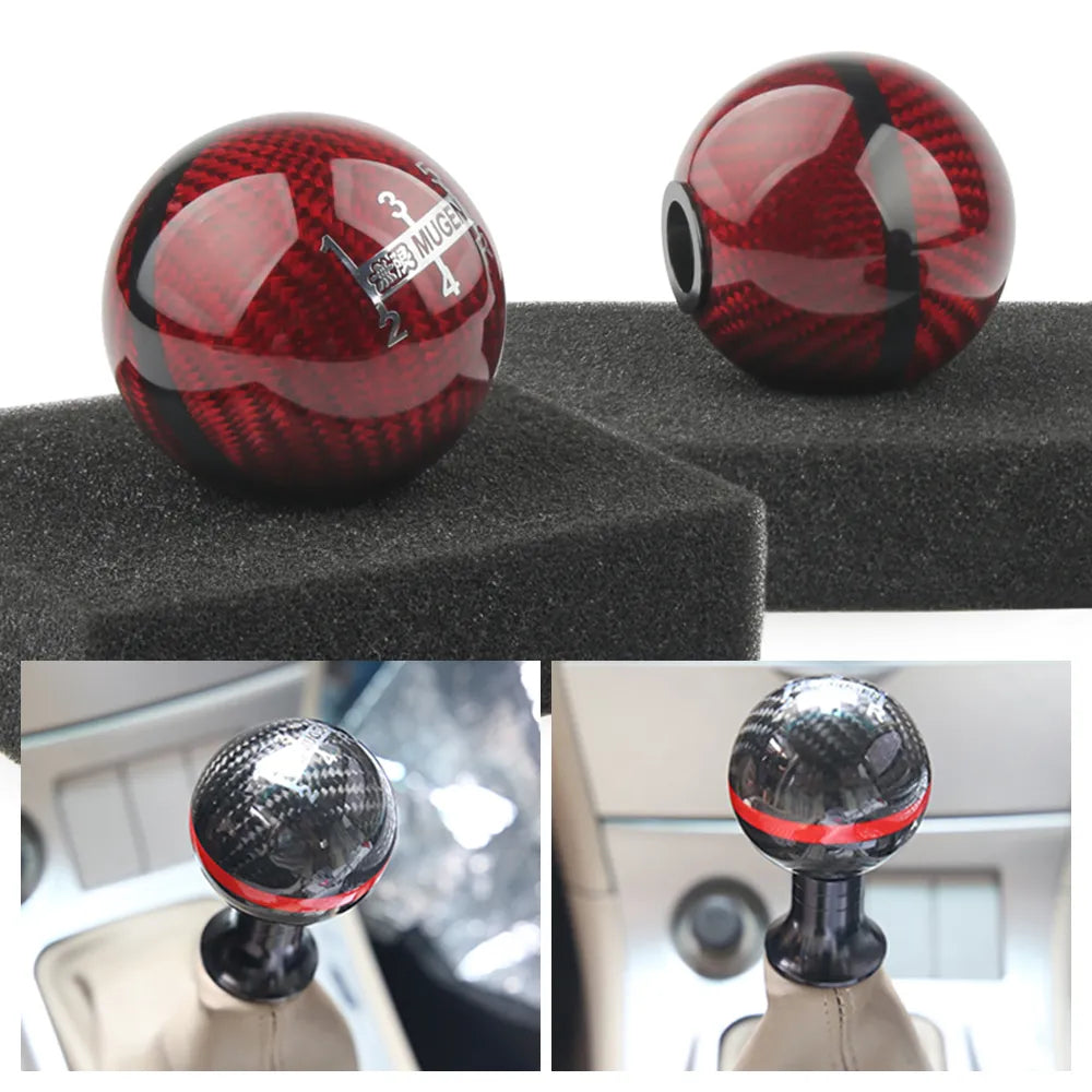 Carbon Fiber Gear Shift Knob in Black/Red Line Design by Cloud Discoveries for Honda, Acura, Toyota, Nissan Vehicles - Enhance Your Driving Experience with Style and Precision
