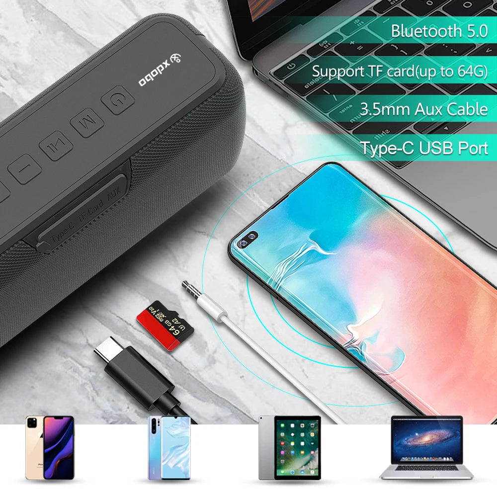 XDOBO X8 60W Portable Bluetooth Speaker - Wireless Waterproof TWS Subwoofer with 6600mAh Power Bank Function - Supports USB/TF/AUX - White plastic speaker with built-in microphone and metal tweeter, ideal for home use and outdoor activities.