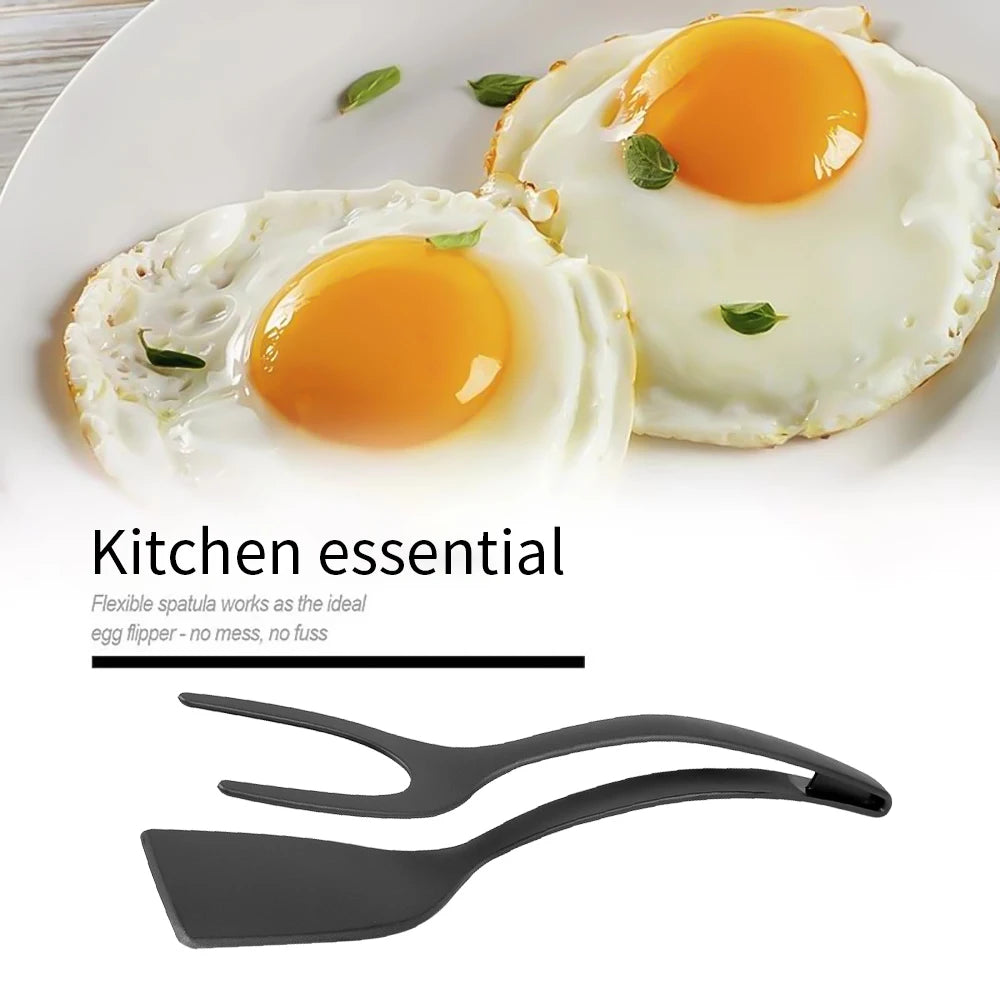 Nylon Grip Flip Tongs 2 in 1: Egg & Steak Spatula Clamp for Kitchen Use