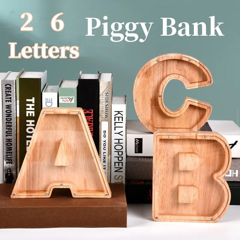 Cloud Discoveries Wooden Coin Money Saving Box with English Letters - Home Decor and Educational Toy