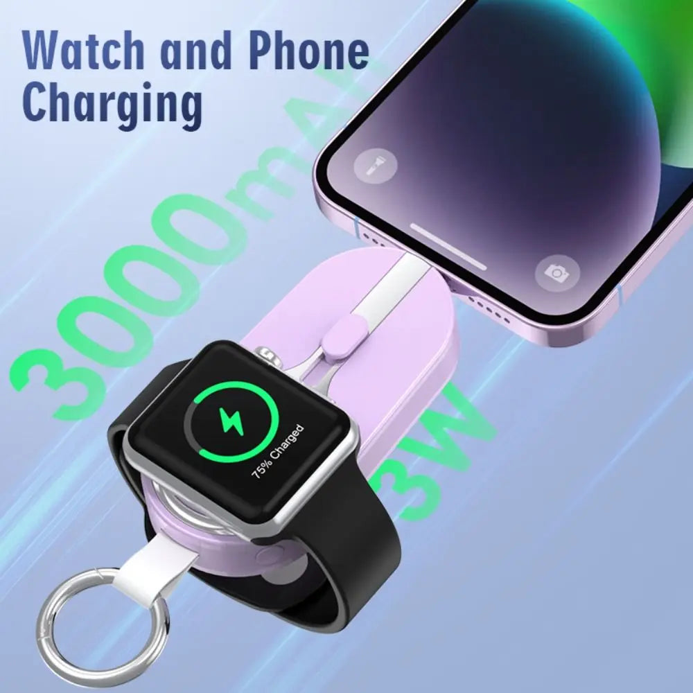 Cloud Discoveries 3000mAh Solar Power Bank Charger - Portable Fast Charging Mini Type-C Power Bank with Wireless Watch and Keychain - Emergency Power Bank for On-the-Go Charging