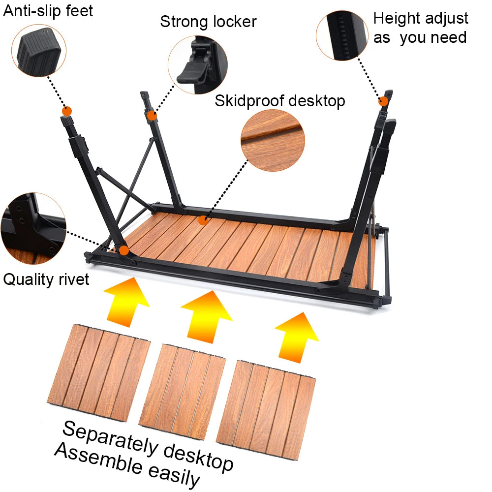 Portable IGT Wood Camping Table with Removable Gas Stove and BBQ Grill