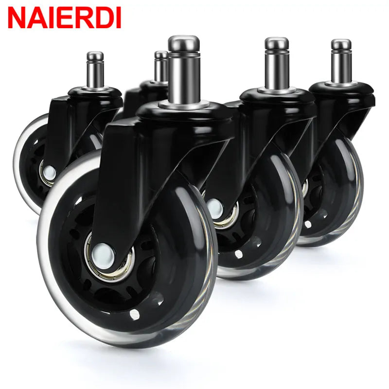 5PCS Office Chair Caster Wheels - 3 Inch Swivel Rubber Rollers