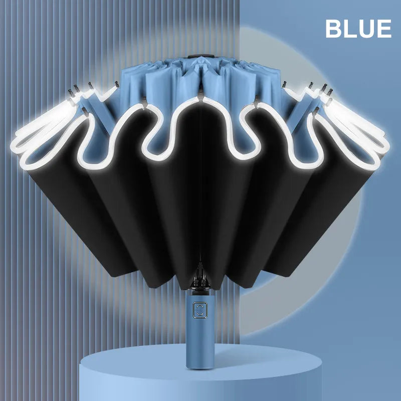 Reflective Stripe Reverse Umbrella - Large Windproof Automatic Umbrella