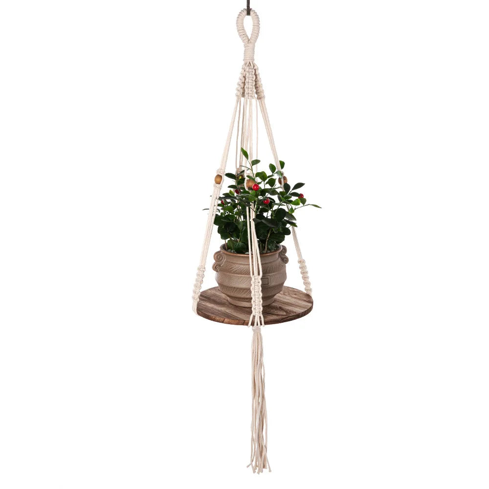 Boho Indoor Macrame Plant Hanger - Woven Cotton Planter Basket Stand