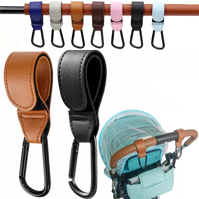Cloud Discoveries PU Leather Baby Bag Stroller Hook and Organizer Set, featuring high-quality materials and multifunctional design, ideal for busy parents.