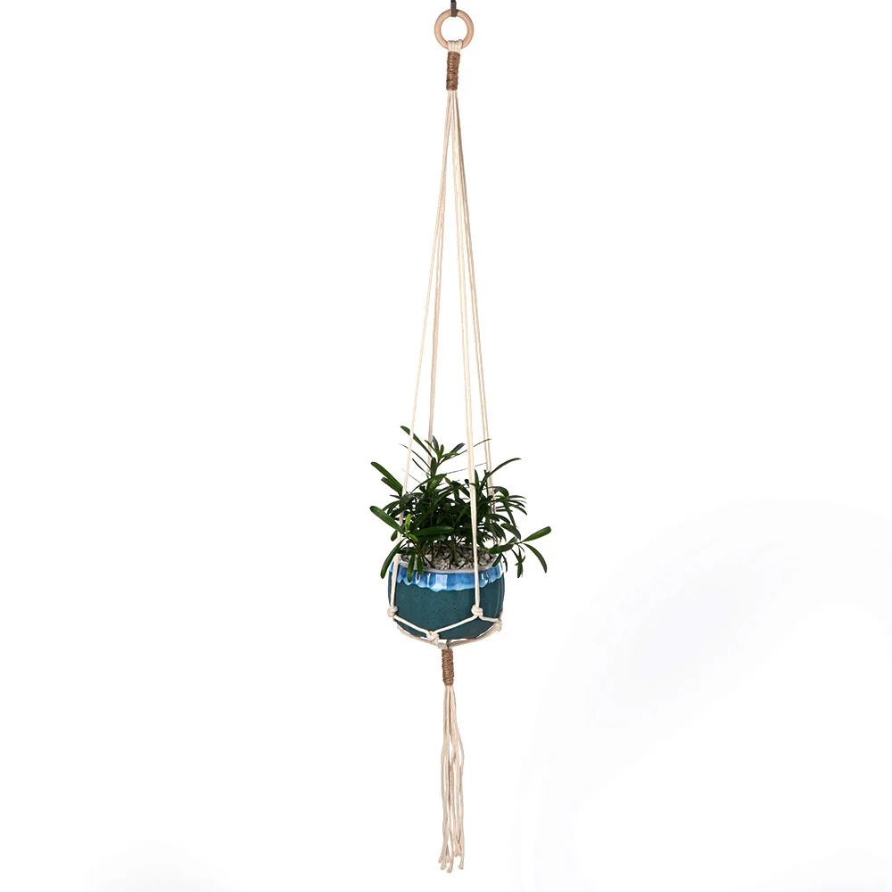 Boho Indoor Macrame Plant Hanger - Woven Cotton Planter Basket Stand