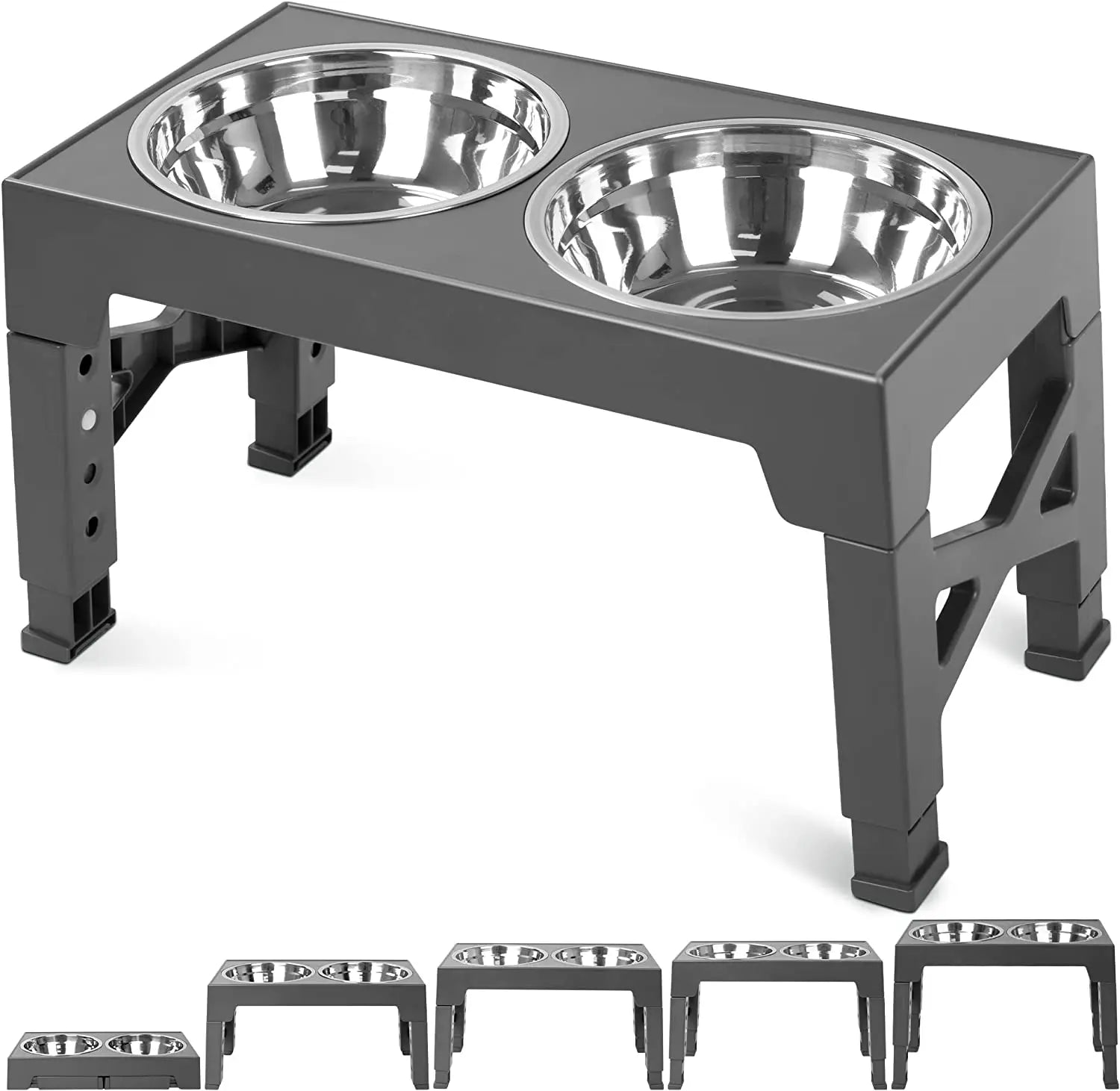Cloud Discoveries Paws Perfection Pet Dining Set - Adjustable Height Double Bowls with Stainless Stand for Big Dogs