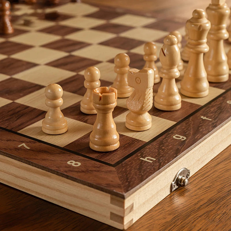 Magnetic Foldable Chess Set - Solid Wood Board