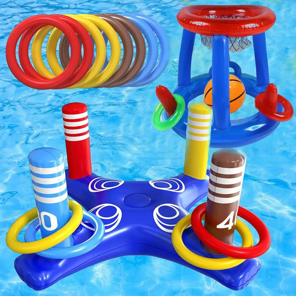 Inflatable Pool Basketball & Ring Toss Set for Kids & Adults