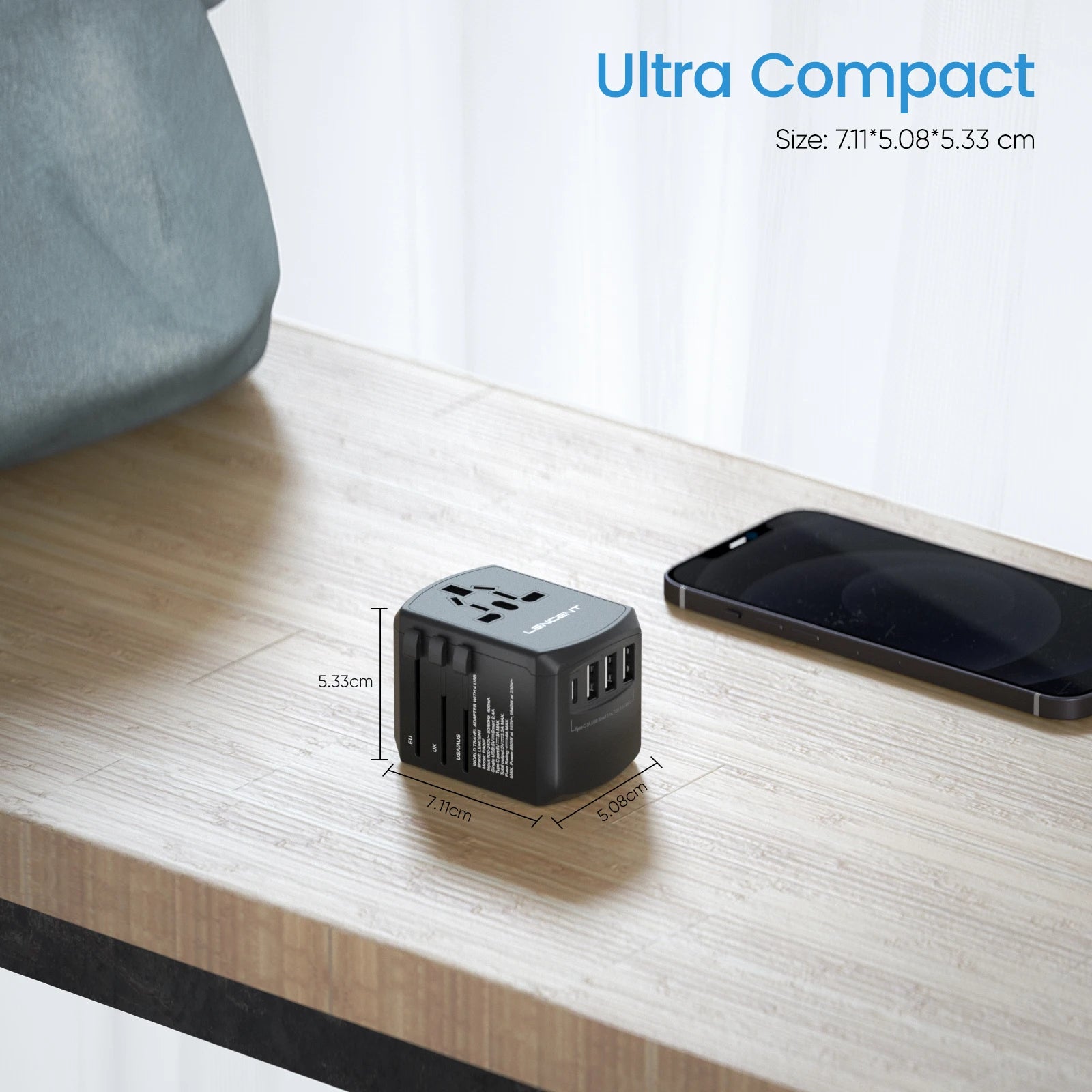 Cloud Discoveries Universal Travel Adapter with 3 USB Ports and 1 Type C Wall Charger - All-in-one Travel Charger for US EU UK AUS Travel - Compact and Portable with Interchangeable Plugs - Safe and Intelligent Charging - FCC, CE, RoHS Approved - Ideal for Global Travelers and Tech Enthusiasts