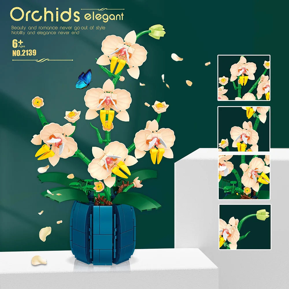 Orchid Building Blocks - Romantic Flower Bouquet Model for Kids Girls Gift