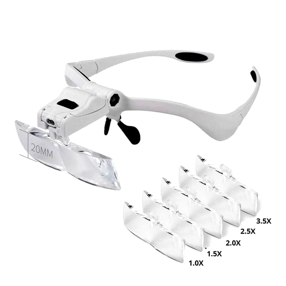 Headband Illuminated Magnifier - Eyewear Magnifying Glasses with LED Lights - Repair Tool Loupe - Toys Gift