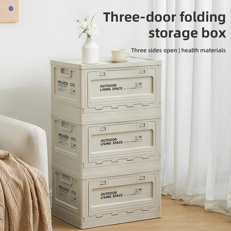 Cloud Discoveries Extra Large Folding Storage Box - Three-Door Plastic Cabinet for Home Organization
